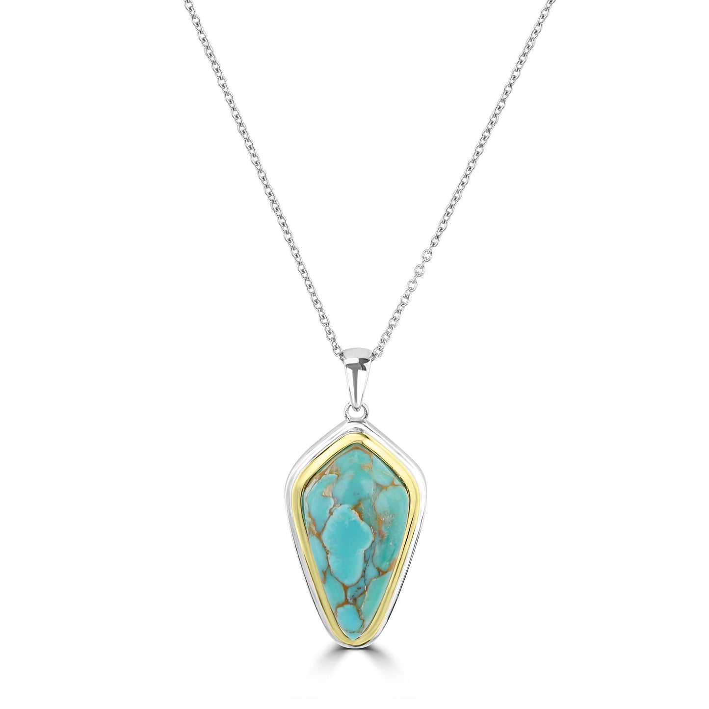 GG Collection 2-Tone Sterling Silver Sonoran Turquoise Pendant Necklace, 20 Inches