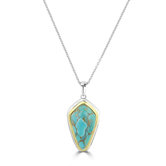GG Collection 2-Tone Sterling Silver Sonoran Turquoise Pendant Necklace, 20 Inches