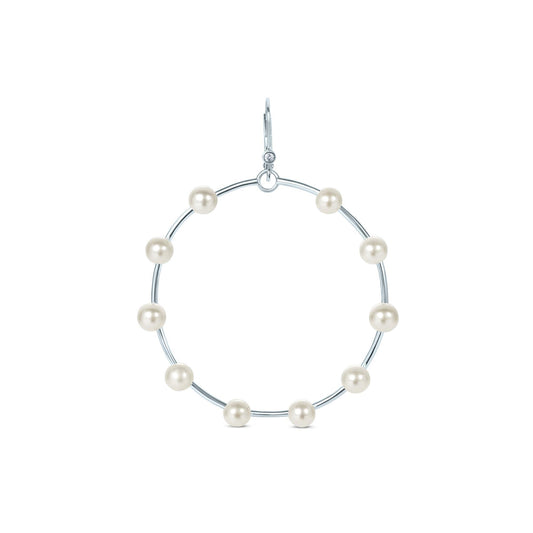 Sterling Silver White Cultured Freshwater Pearl Front Facing Hoop Earrings