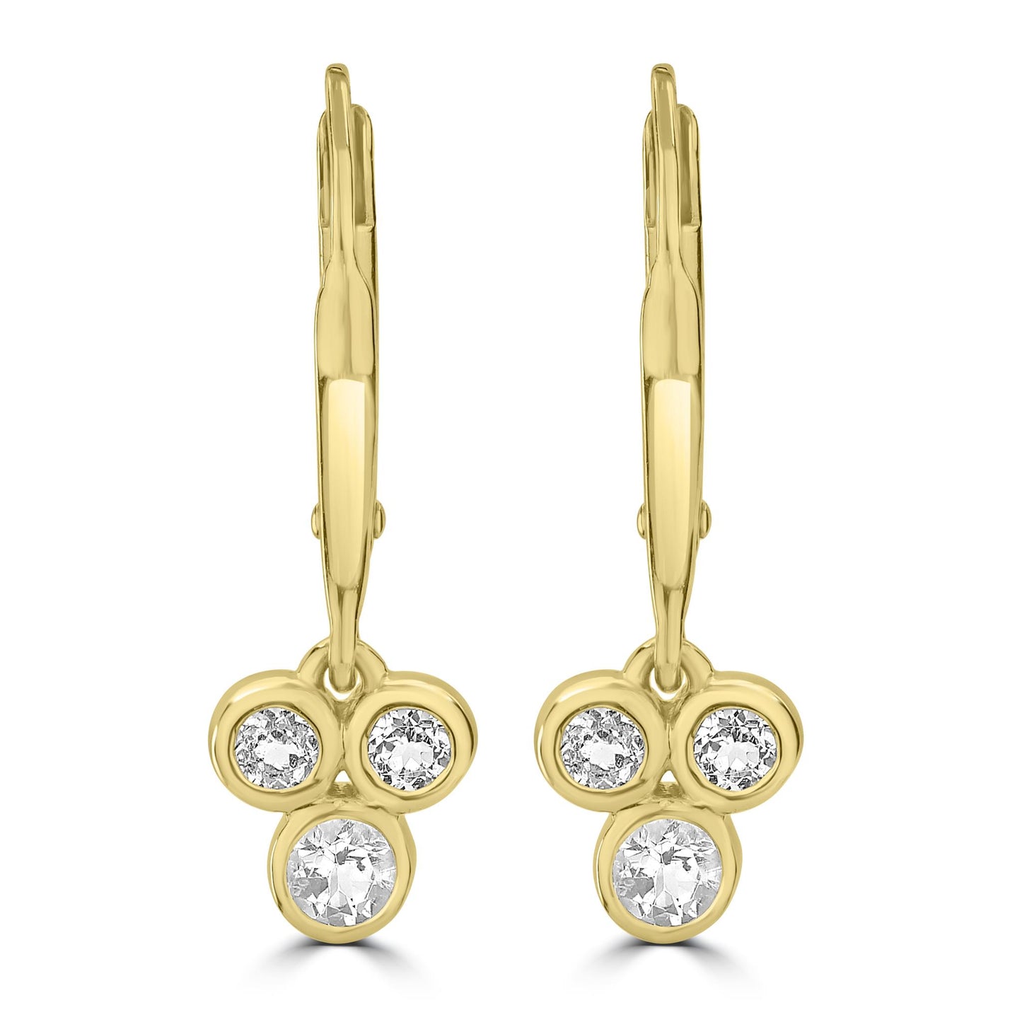 Gemistry 0.45 Ctw Round Amethyst, White and Blue Topaz Gemstone Trio Dangle Earrings in 925 Sterling Silver