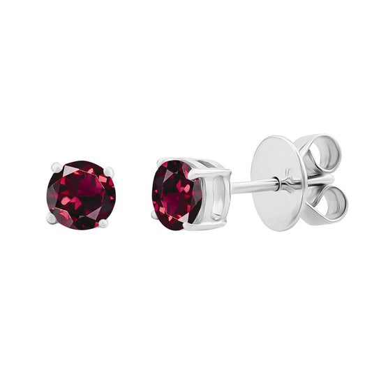 Sterling Silver Round Garnet Stud Earrings
