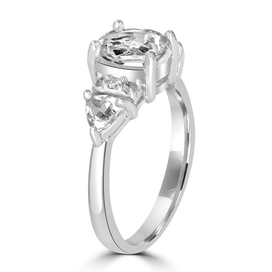 Sterling Silver White Topaz and Cubic Zirconia 3-Stone Ring, Sizes 7 to 9