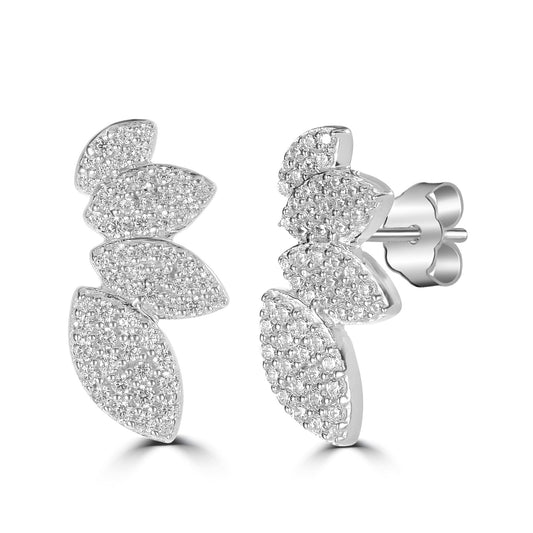 Judy Crowell Jewelry Sterling Silver Graduated Marquis Cubic Zirconia Crawler Earrings