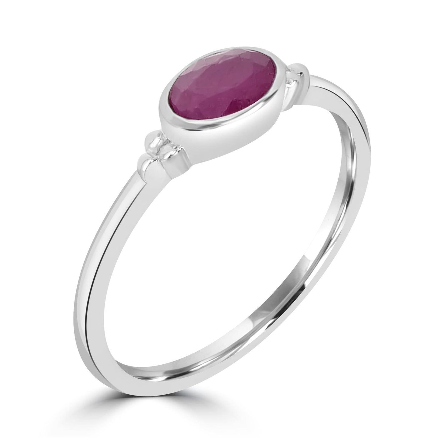 East-West Sterling Silver Ruby Gemstone Stackable Solitaire Bezel Ring, Sizes 6 to 8