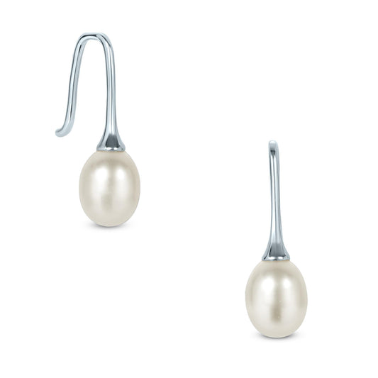 Sterling Silver White Cultured Freshwater Pearl French Wire Drop Earrings