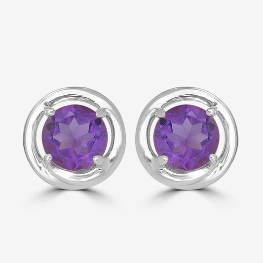 Sterling Silver Round Amethyst Gemstone Stud Earrings