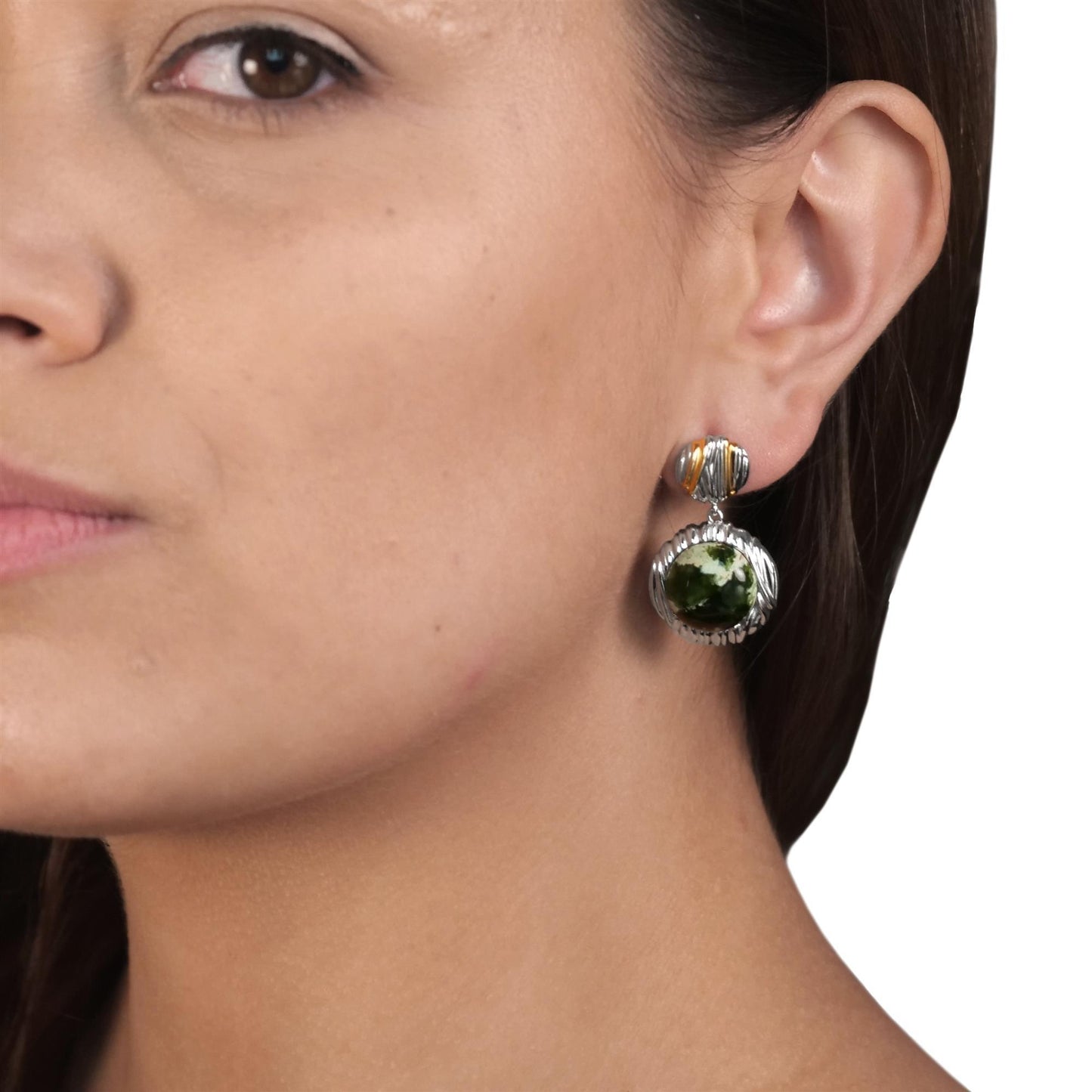 Sterling Silver Woven Round Chrome Chalcedony Gemstone Drop Earrings