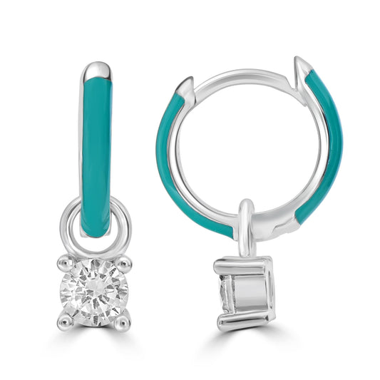 Bob Mackie Silver-Plated Brass Turquoise Enamel Cubic Zirconia Hoop Earrings