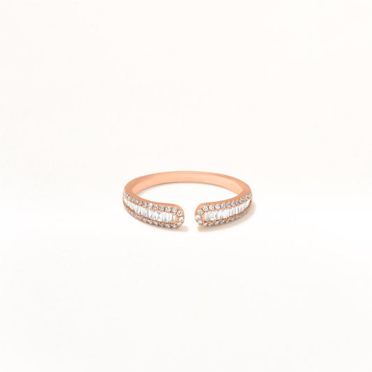 GEMISTRY Natural Classic Round & Baguette Diamond Cuff Ring in 14K Solid Gold for Women | April Birthstone Gift For Her