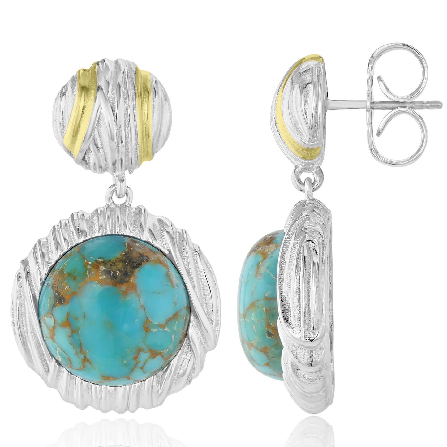 Gemistry Women & Girls Sterling Silver Woven Round Truquoise Textured Gemstone Drop Earrings | Birthstone Jewelry Gift for Her Birthday | Wedding | Anniversary