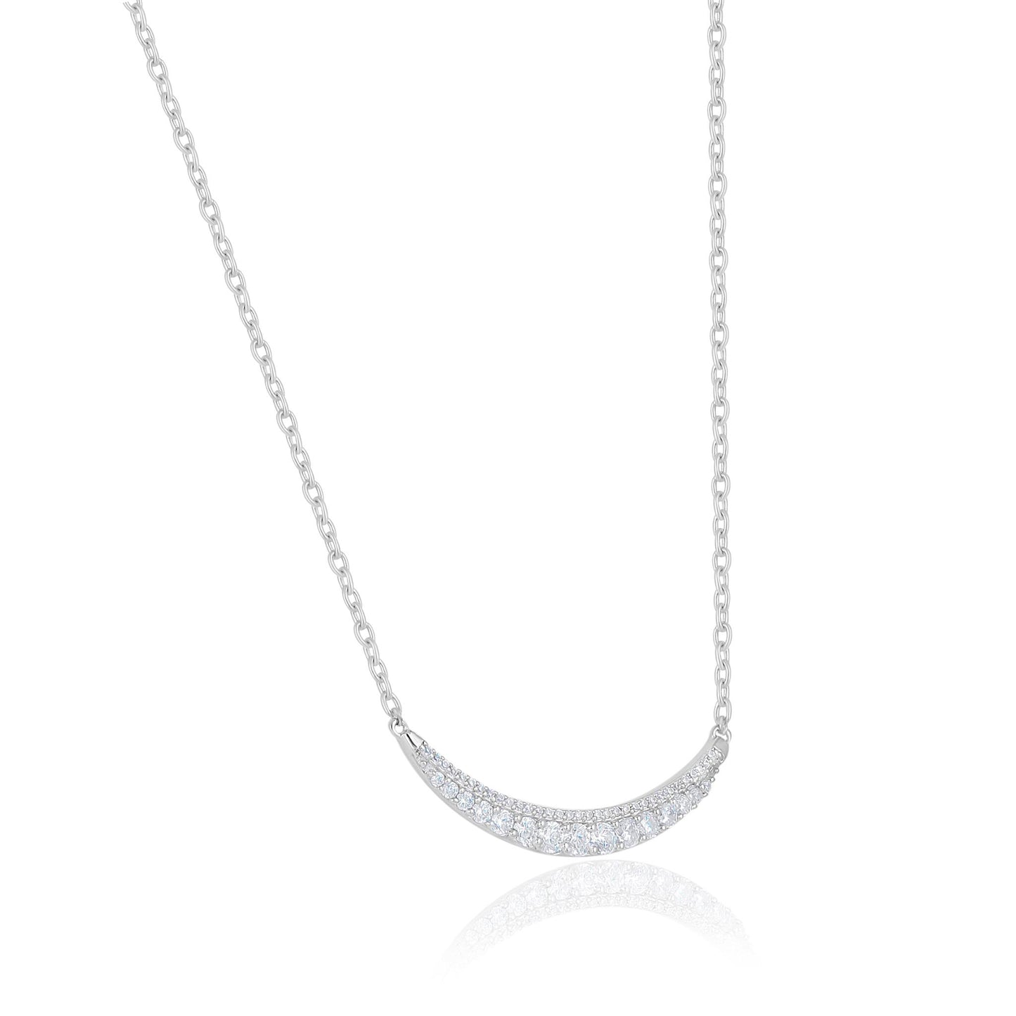 Judy Crowell Jewelry Sterling Silver Curved Cubic Zirconia Bar Necklace