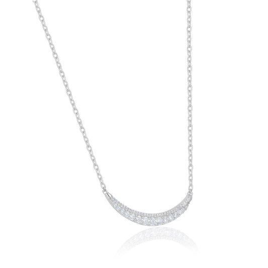 Judy Crowell Jewelry Sterling Silver Curved Cubic Zirconia Bar Necklace