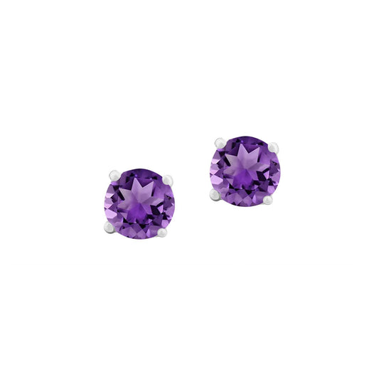 Sterling Silver Round Amethyst Stud Earrings