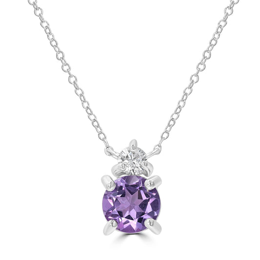 Sterling Silver Amethyst and Cubic Zirconia Round Cut Pendant Necklace, 18 Inches