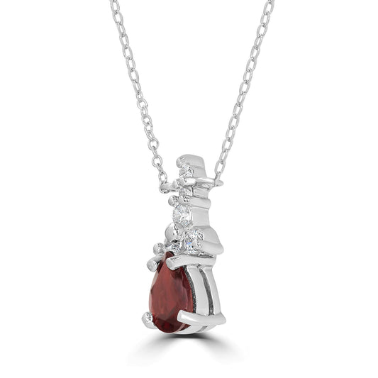 Sterling Silver Garnet and Cubic Zirconia Pear-Cut Pendant Necklace, 18 Inches