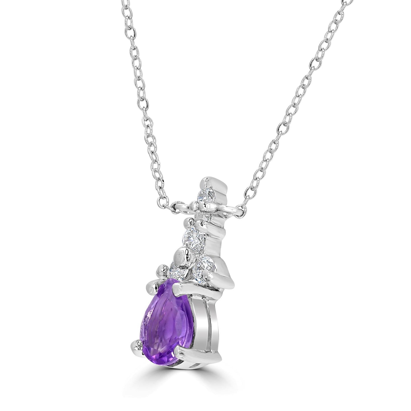 Sterling Silver Amethyst and Cubic Zirconia Pear-Cut Pendant Necklace, 18 Inches