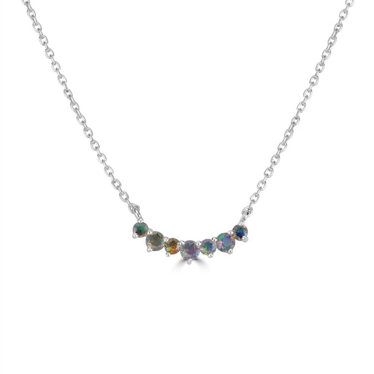 Grace Sterling Silver Opal Curved Bar Necklace, 18 Inches