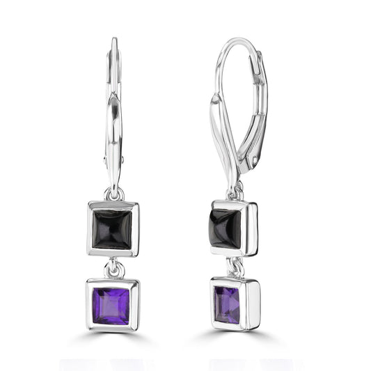 GG Collection  Sterling Silver Square Gemstone Drop Earrings