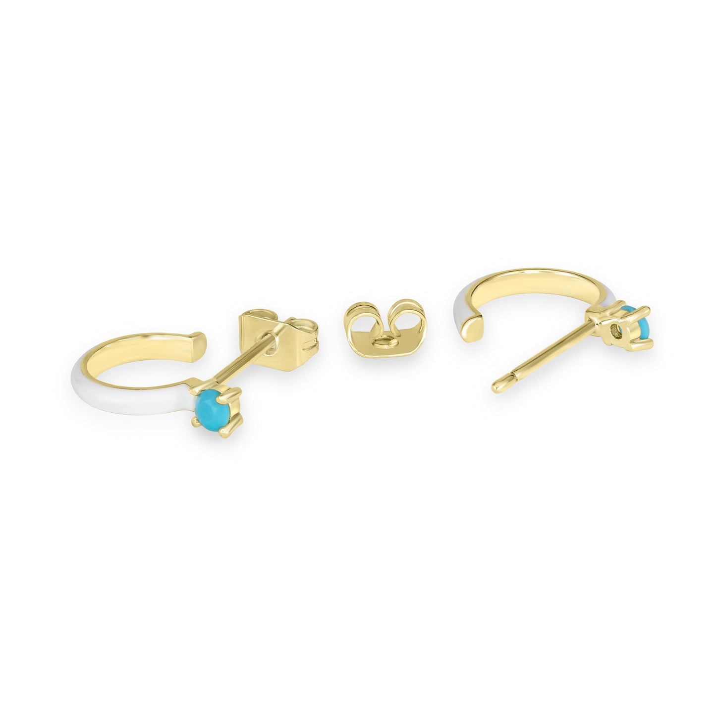 Bob Mackie Jewelry 14K Gold Over Brass Turquoise Cubic Zirconia White Enamel Hoop Earrings