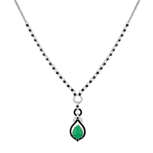 Sterling Silver Chrysoprase and Black Spinel Drop Necklace, 28 inches