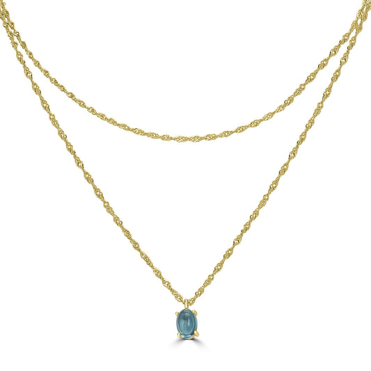 14K Gold over Sterling Silver Double Strand Swiss Blue Topaz Pendant Necklace, 18 Inches