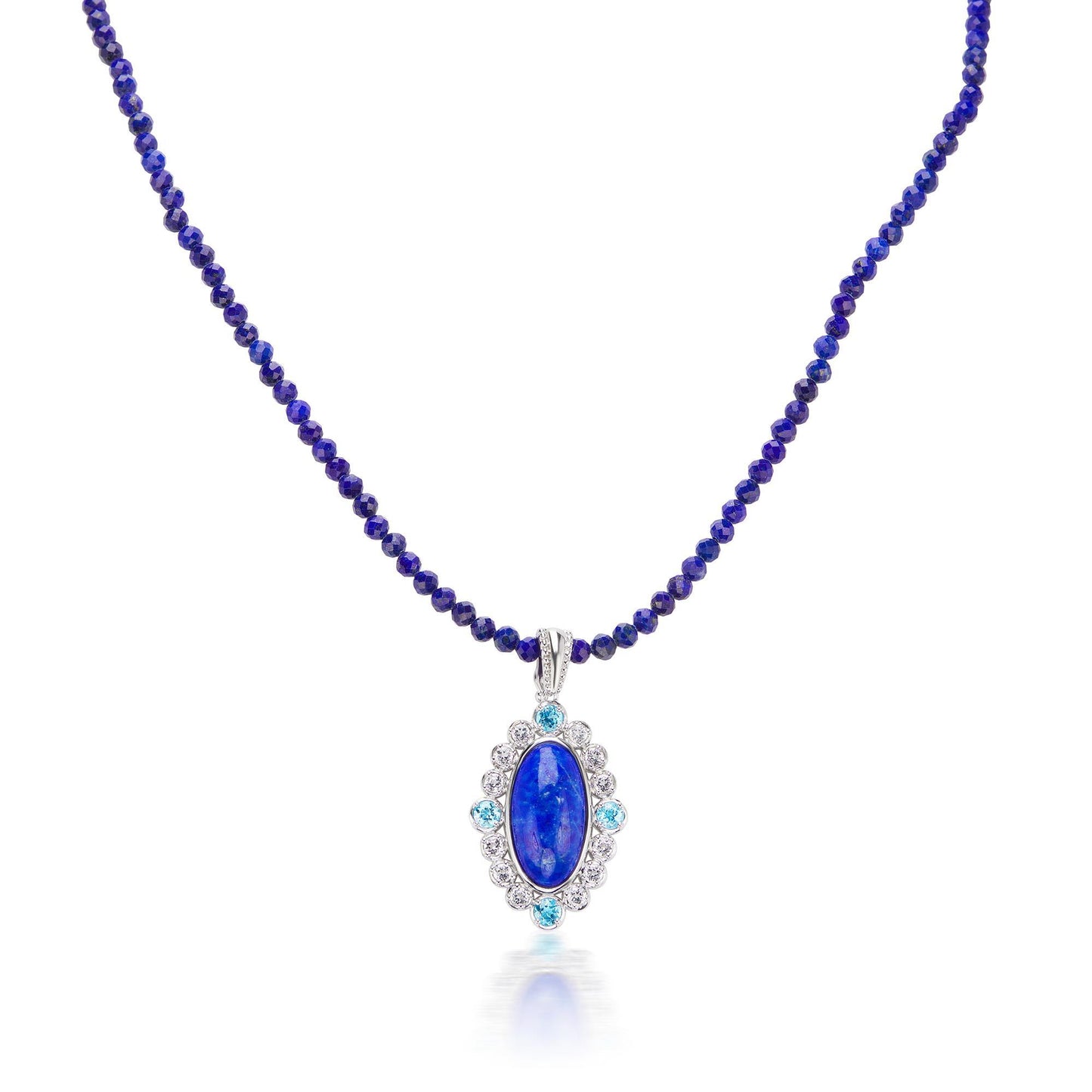 GG Collection Sterling Silver Beaded Lapis, White and Blue Topaz Pendant Necklace