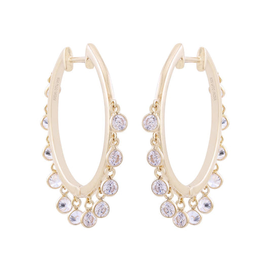 14K Gold Plated Sterling Silver White Cubic Zirconia Hoop Earrings