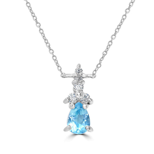 Sterling Silver Blue Topaz Cubic Zirconia Pendant Necklace, 18 Inches