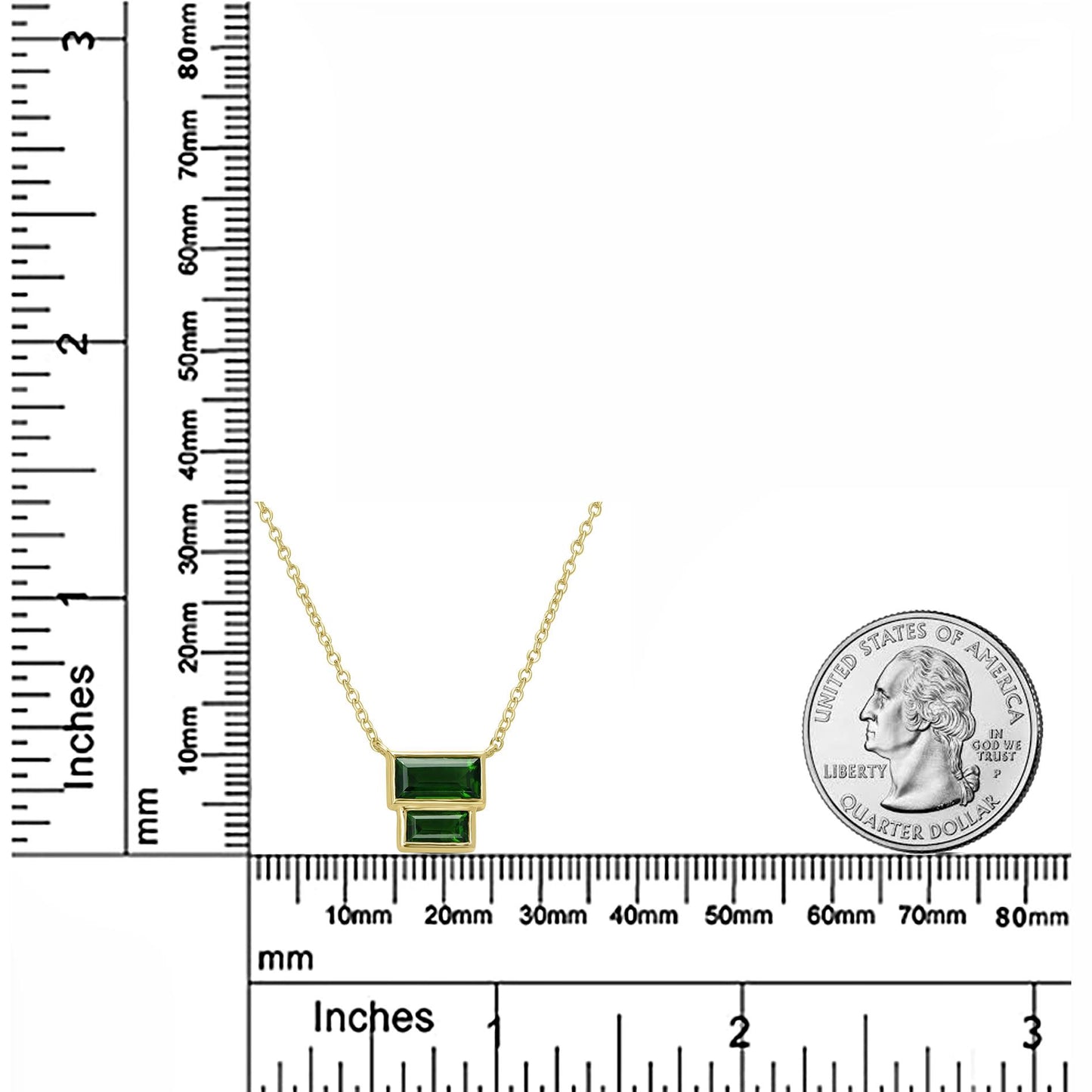 14K Gold over Sterling Silver Genuine Chrome Diopshide Baugette Pendant Necklace