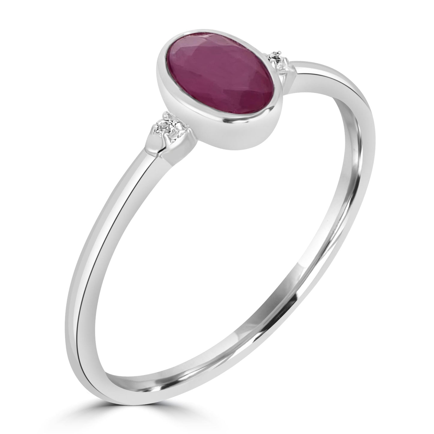 Kate Sterling Silver Ruby and White Topaz Stackable Oval Ring, Sizes 6 to 8