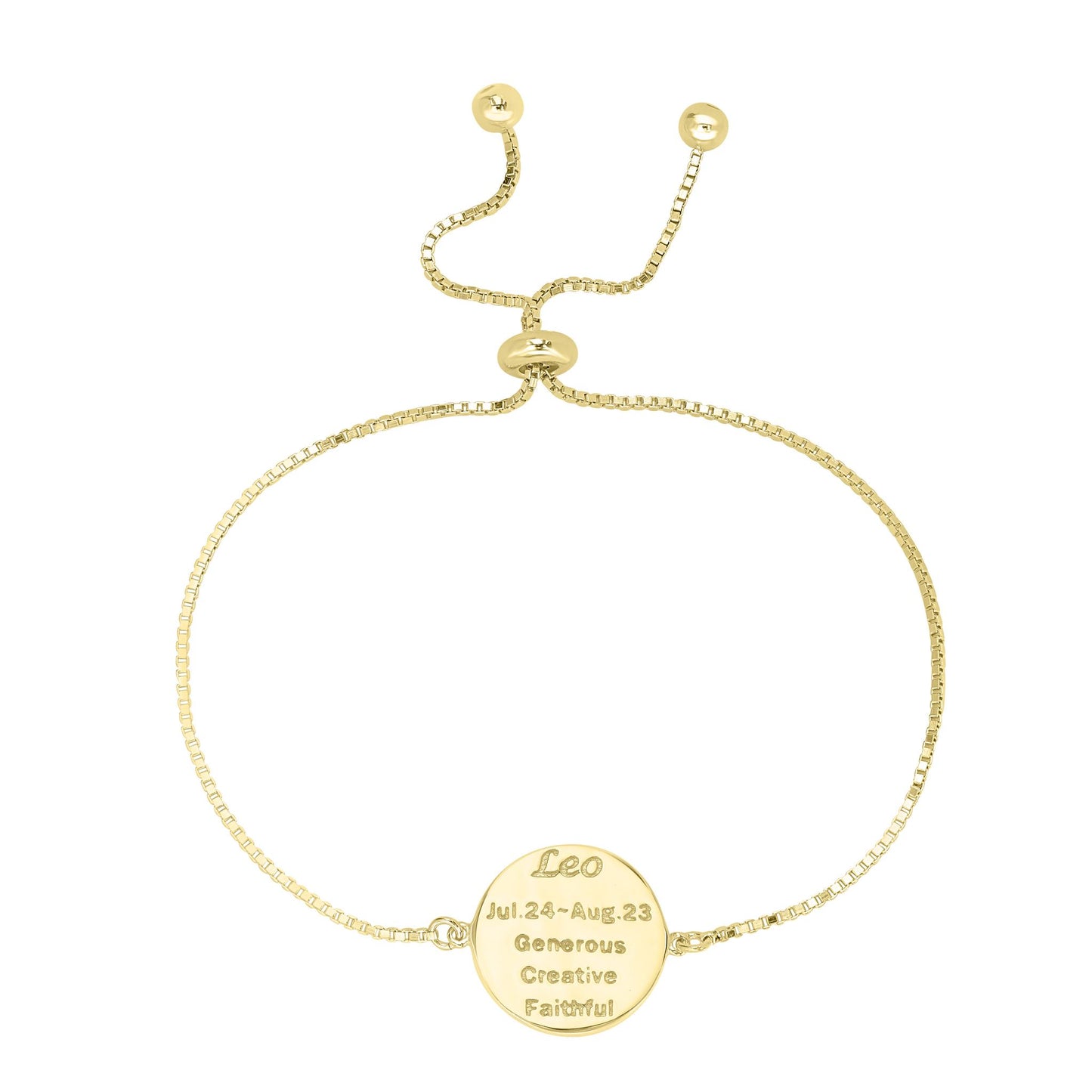 14K Gold Over Sterling Silver Leo Zodiac Crystal Bracelet with Adjustable Chain, 5 to 9 Inches