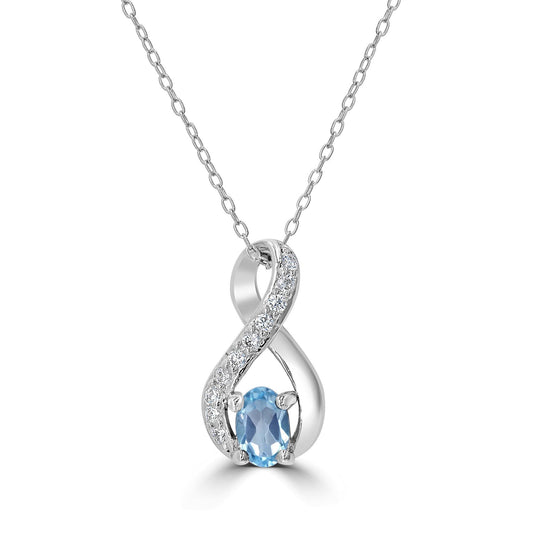 Sterling Silver Blue Topaz and Cubic Zirconia Infinity Pendant Necklace, 18 Inches