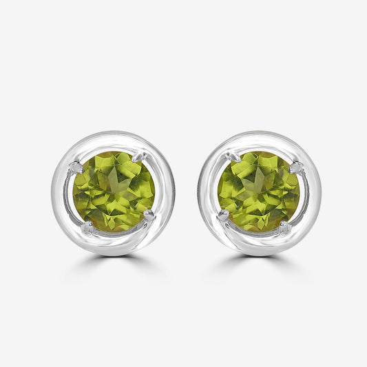 Sterling Silver Round Genuine Peridot Stud Earrings