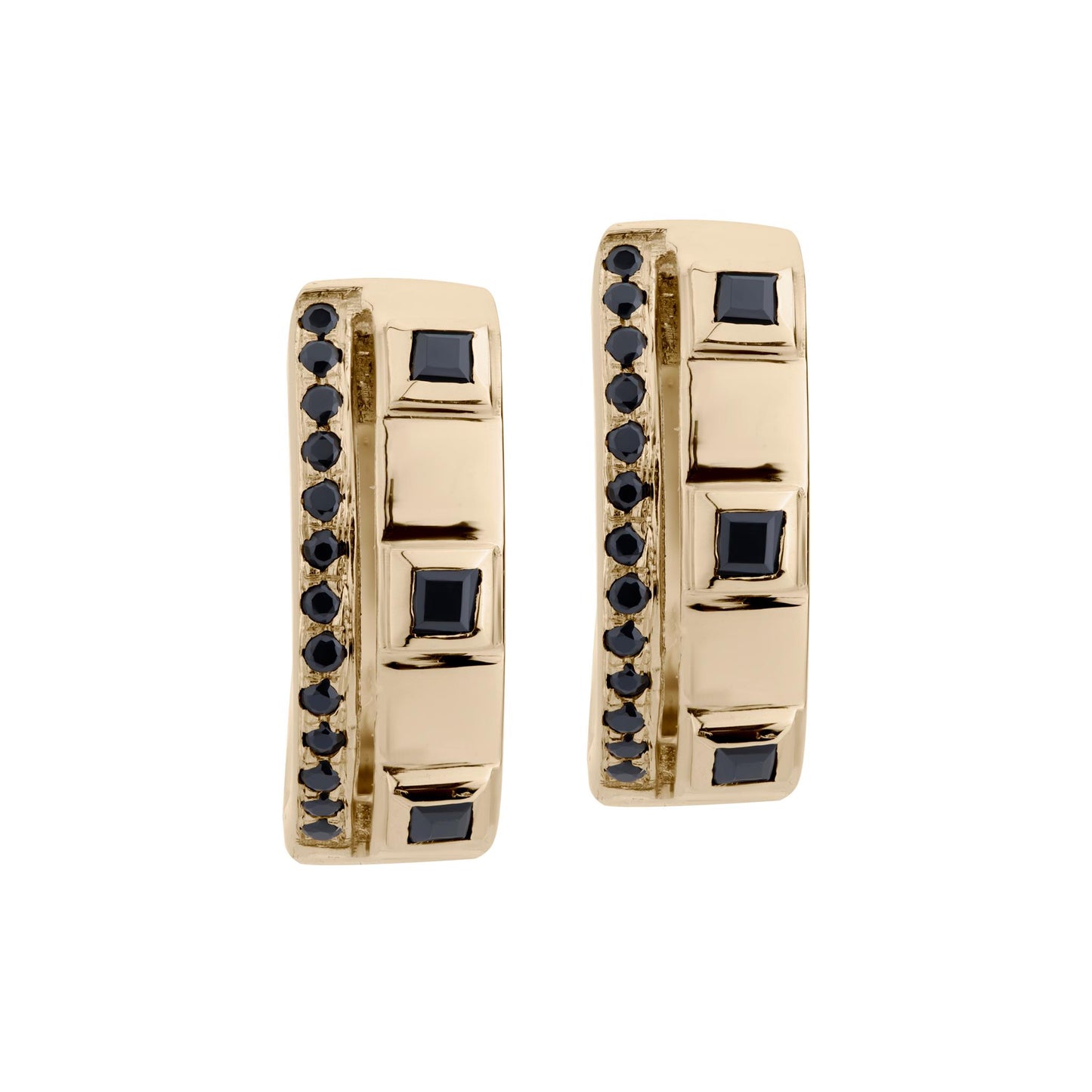 14K Gold .31 Carat Black Onyx Huggie Hoop Earrings