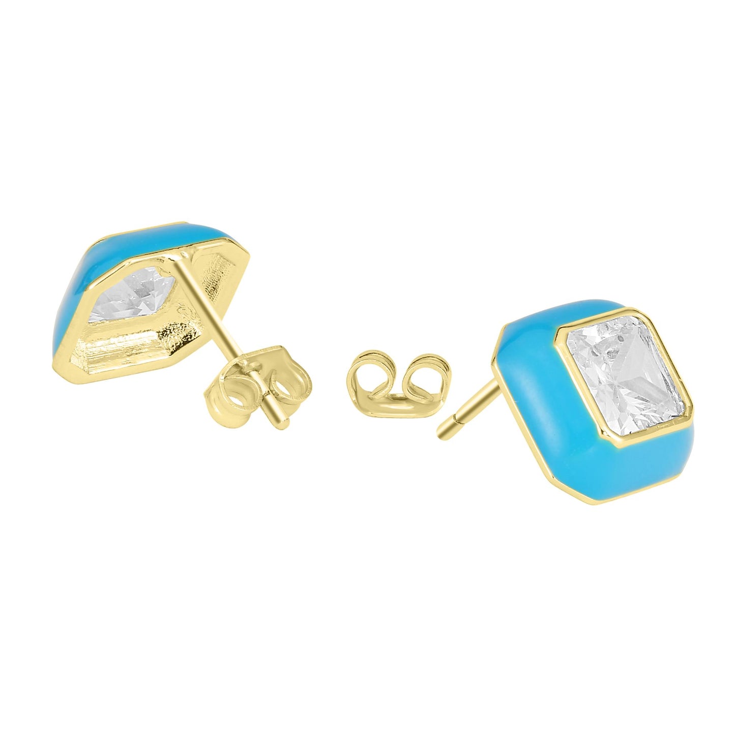 Bob Mackie Jewelry 14K Gold Over Brass Turquoise Enamel Cubic Zirconia Stud Earrings