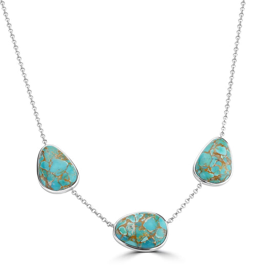 GG Collection Sterling Silver Sonoran Turquoise Cabochon Gemstone Station Necklace, 20 Inches