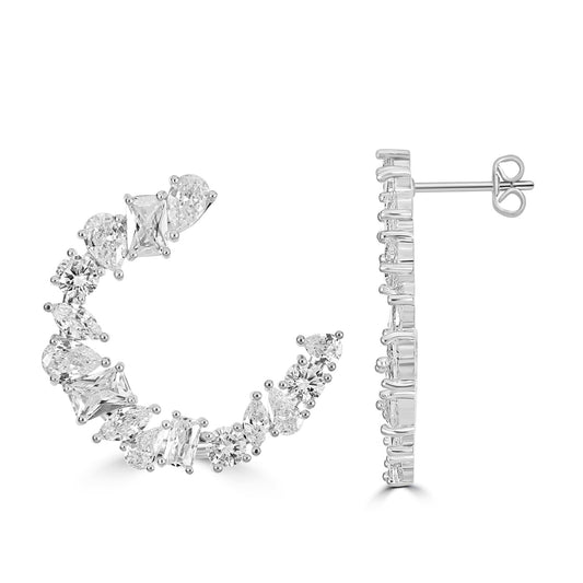 Bob Mackie Jewelry Silver-Plated Brass Multi-Stone Cubic Zirconia Hoop Earrings