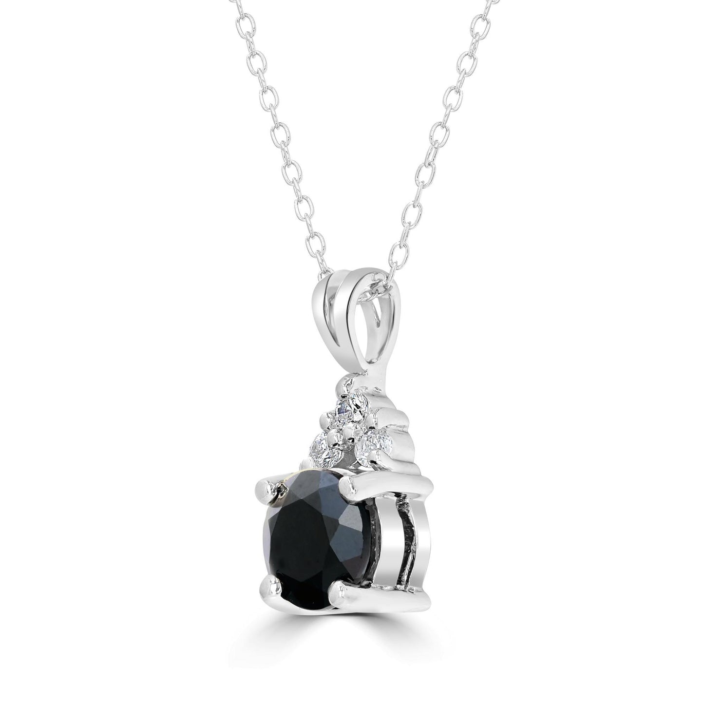 Sterling Silver Black Onyx and Cubic Zirconia Round Gemstone Pendant Necklace