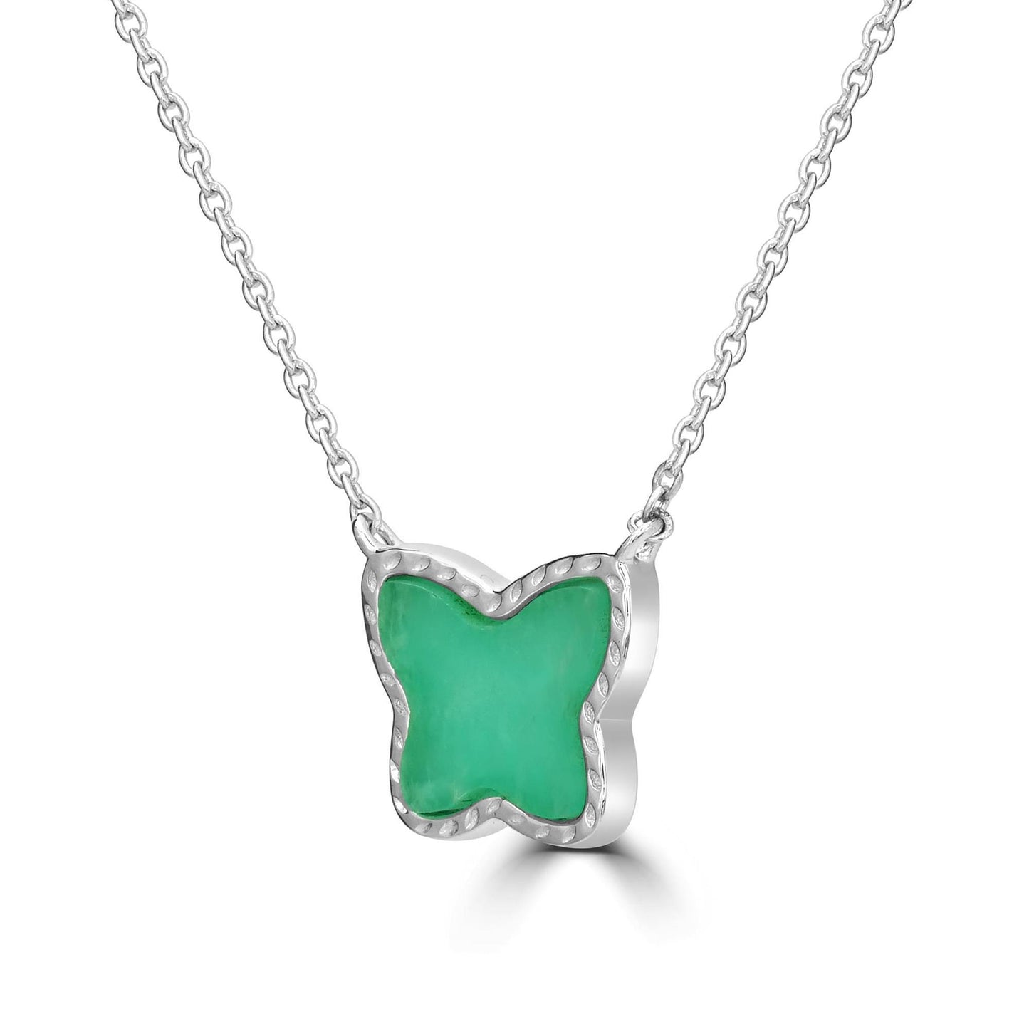 Sterling Silver Genuine Amazonite Butterfly Pendant Necklace , 18 Inches