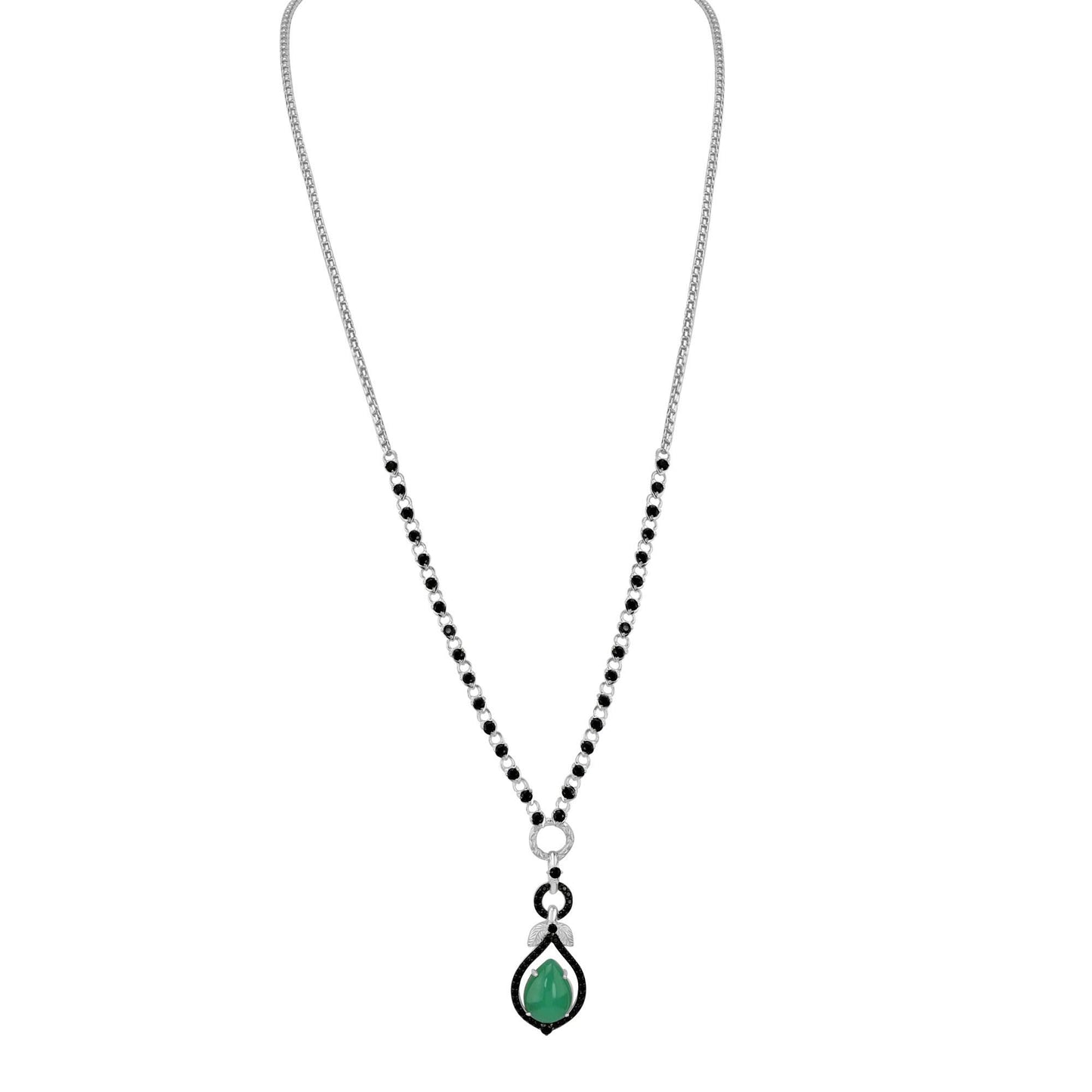 Sterling Silver Chrysoprase and Black Spinel Drop Necklace, 28 inches