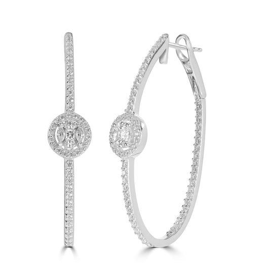 Judy Crowell Jewelry Sterling Silver Cubic Zirconia Halo Hoop Earrings