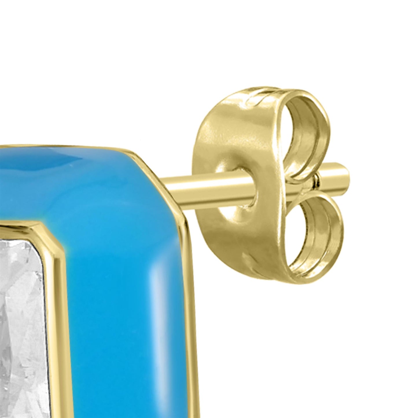 Bob Mackie Jewelry 14K Gold Over Brass Turquoise Enamel Cubic Zirconia Stud Earrings