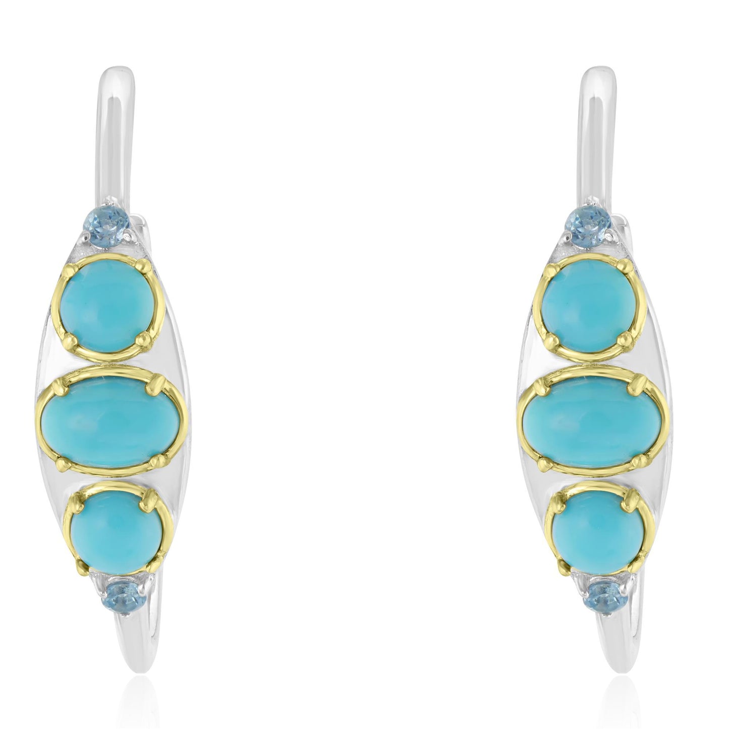 Sterling Silver Sleeping Beauty Turquoise and Swiss Blue Topaz Gemstone Hoop Earrings