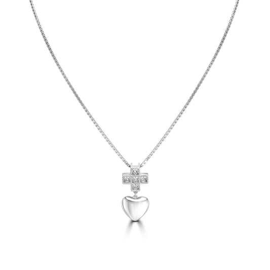 Kathy Levine Sterling Silver Cubic Zirconia Cross and Heart Pendant Necklace
