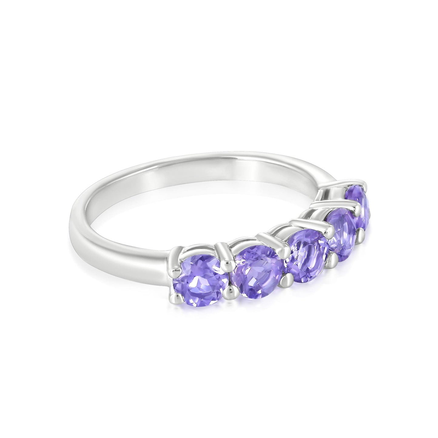 Sterling Silver Amethyst 5-Stone Ring , Sizes 7 to 9