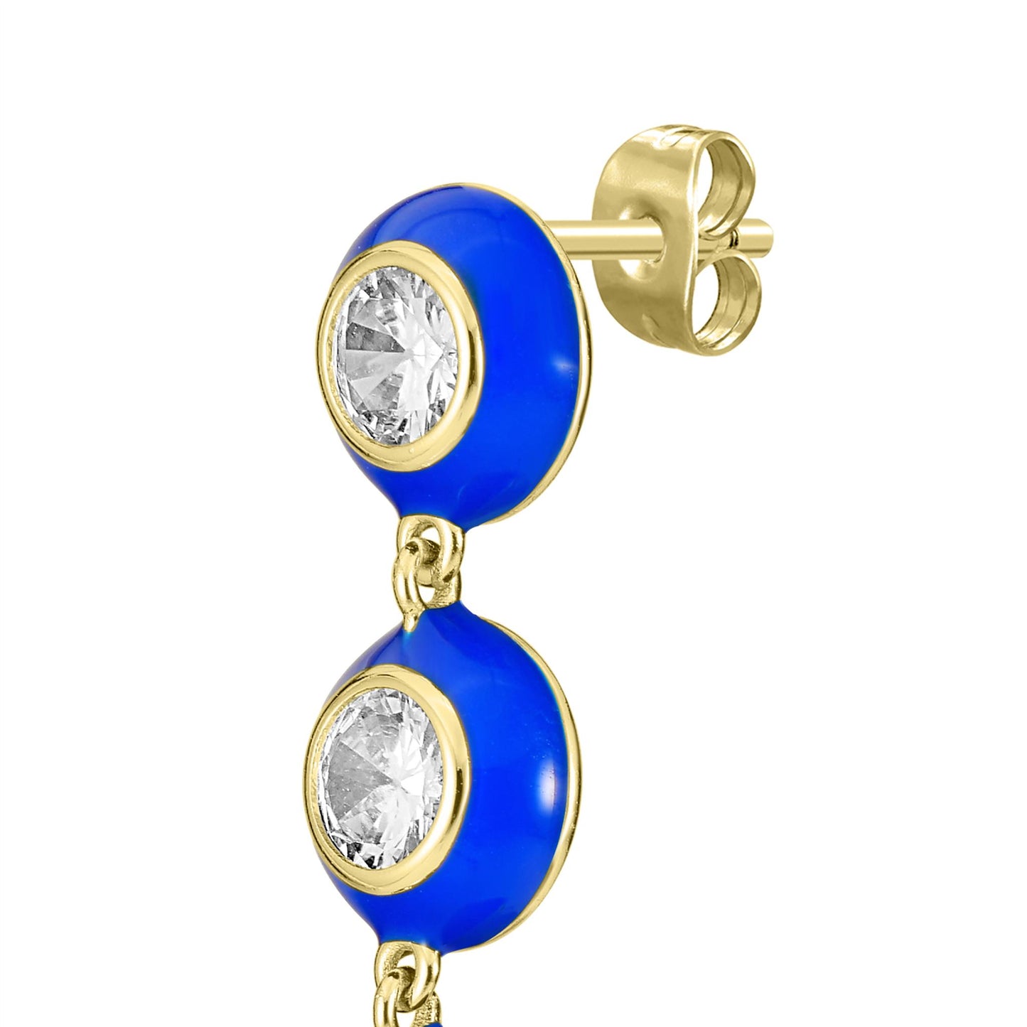 Bob Mackie Jewelry 14K Gold Over Brass Cubic Zirconia Navy Blue Enamel Dangle Earrings