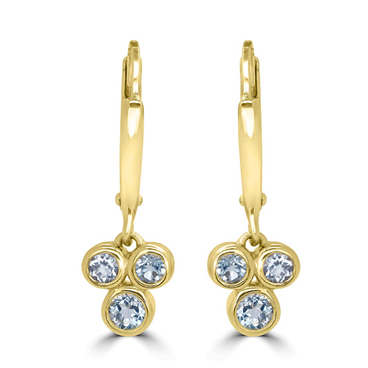 14K Gold Over Sterling Silver Round Sky Blue Topaz Trio Dangle Earrings