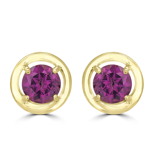14K Gold over Sterling Silver Rhodolite Round Stud Earrings