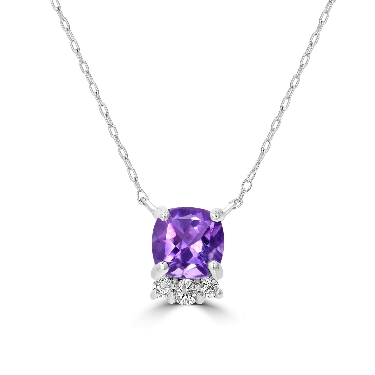 Gemistry Genuine Stone Amethyst Sterling Silver 18 Inch Cable Pendant Necklace