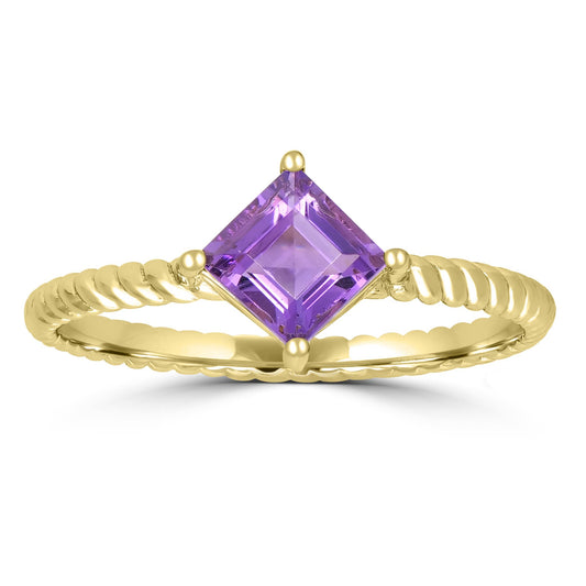 Lia 14k Gold Square Solitaire Amethyst Gemstone Stackable Ring